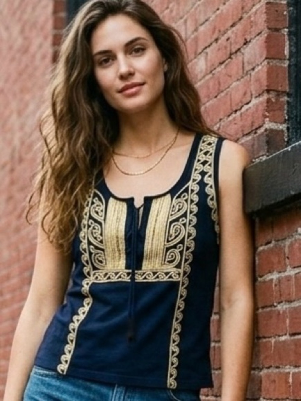 Denim & Supply Ralph Lauren Vintage Navy Tank with Gold Detailing